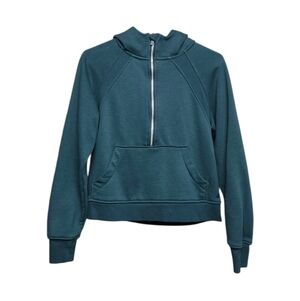 Danskin 3/4 Zip Pullover Hooded Sweatshirt Sz Small Green 19" Pit to pit, 20" L